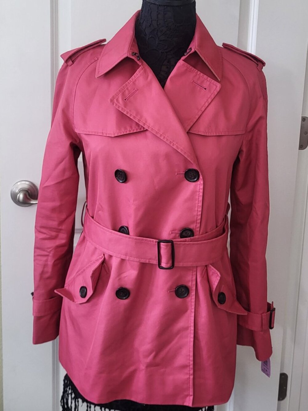 Coach Short Trench Coat F86050 Strawberry Double-Breasted Button Front Size Sm